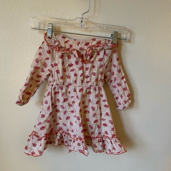 Egg New York Girl Metallic Leaf Pipa Dress Boho Tiered Tassel Detail Size 2T - Picture 4 of 8